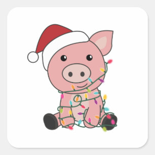 Schwein Weihnachtsschnee Wintertiere Schweine Quadratischer Aufkleber
