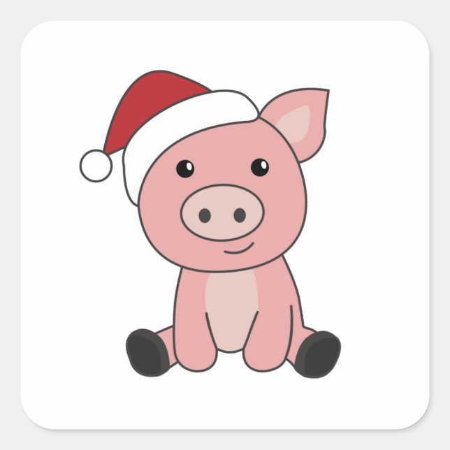 Schwein Weihnachtsschnee Wintertiere Schweine Quadratischer Aufkleber (Vorderseite)