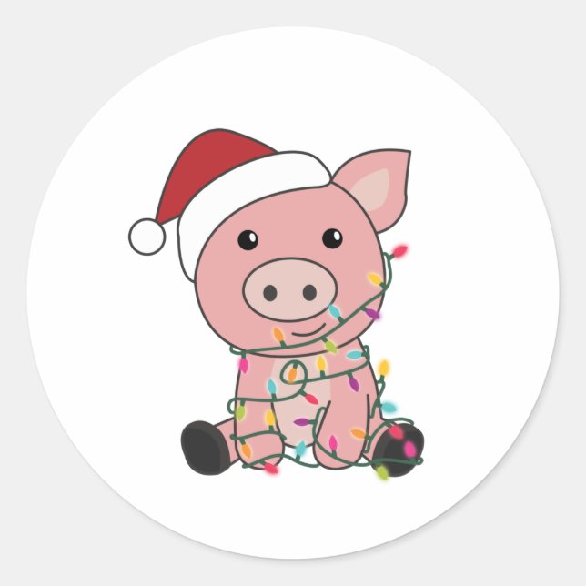 Schwein Weihnachtsschnee Wintertiere Schweine Runder Aufkleber (Vorderseite)