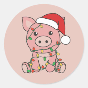 Schwein Weihnachtswintertiere Schweine Klassische  Runder Aufkleber
