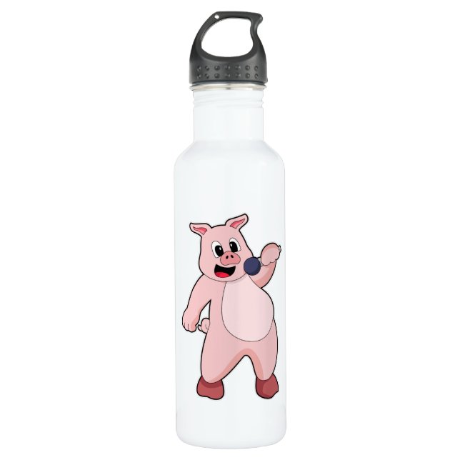 Schweinchen beim Singen mit Mikrofon Edelstahlflasche (Vorderseite)