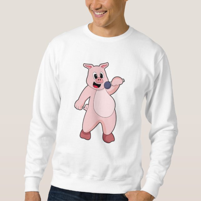 Schweinchen beim Singen mit Mikrofon Sweatshirt (Vorderseite)