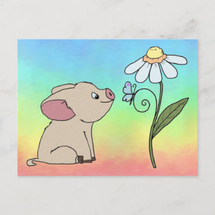Schweinchen mit Blume Postkarte