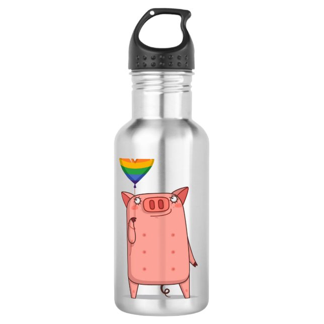Schweinchen mit Regenbogenballon Edelstahlflasche (Vorderseite)