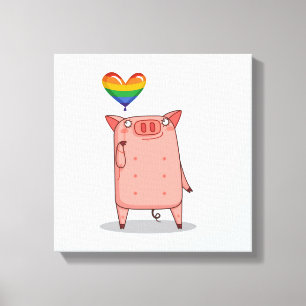 Schweinchen mit Regenbogenballon Leinwanddruck