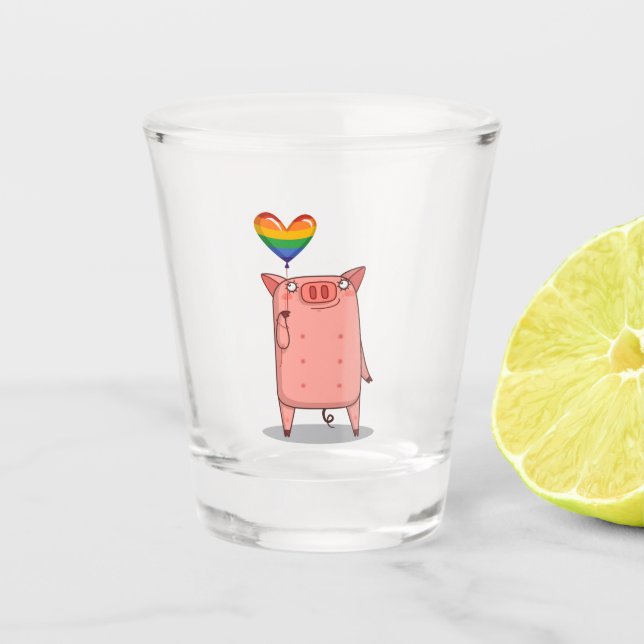 Schweinchen mit Regenbogenballon Schnapsglas (Vorderseite)