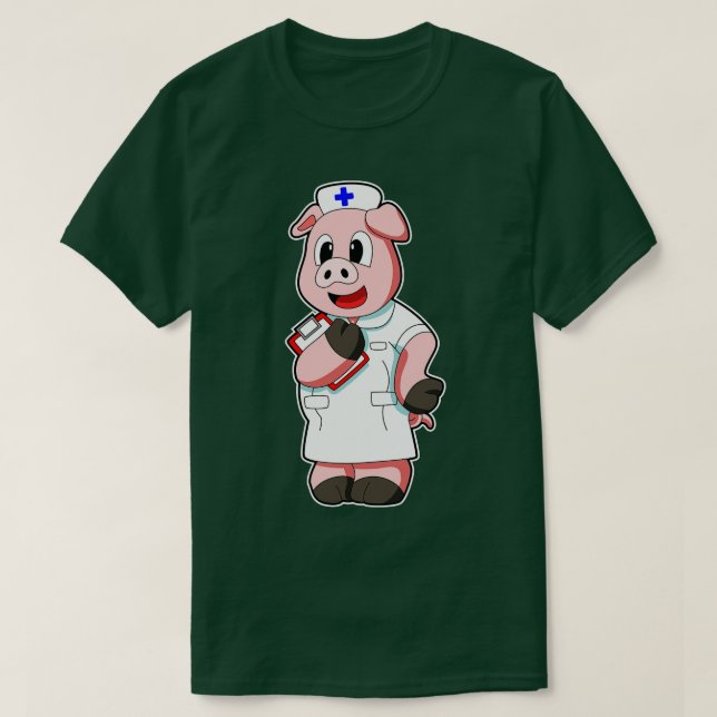 Schweine als Krankenschwester mit Smock T-Shirt (Design vorne)