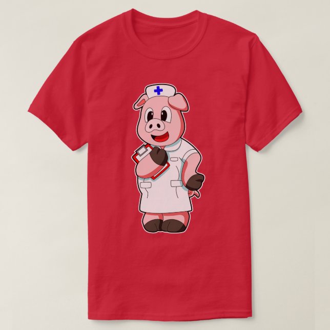 Schweine als Krankenschwester mit Smock T-Shirt (Design vorne)
