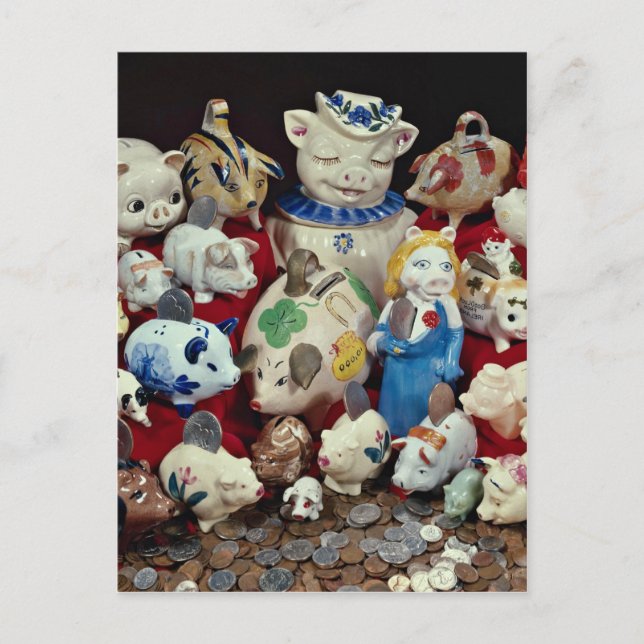 Schweine-Banken für Kinder Postkarte (Vorderseite)