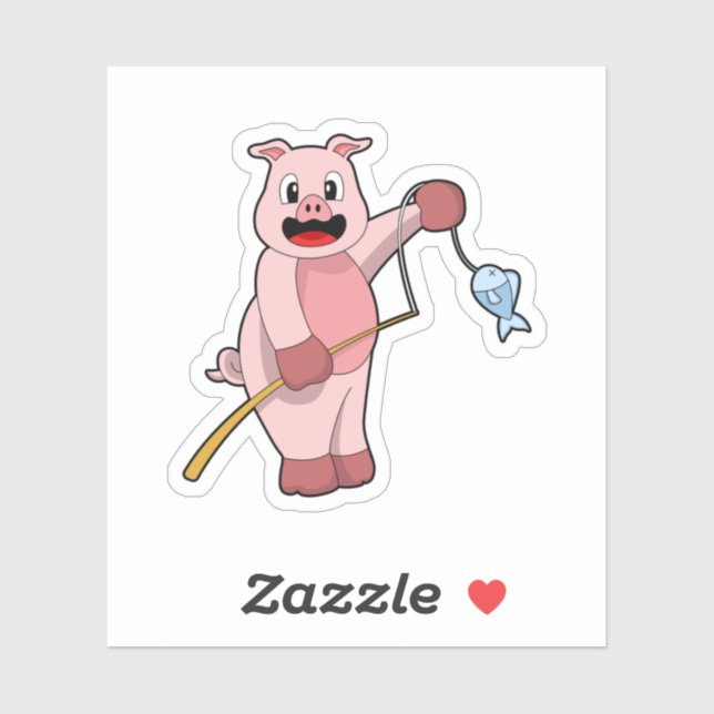 Schweine beim Angeln mit Angelrute und Fisch Aufkleber (Blatt)