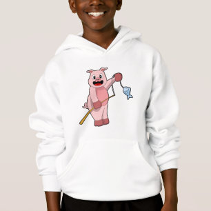 Schweine beim Angeln mit Angelrute und Fisch Hoodie