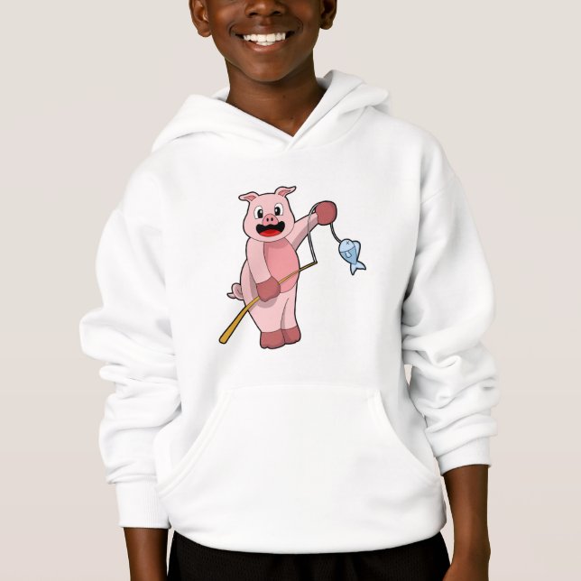 Schweine beim Angeln mit Angelrute und Fisch Hoodie (Vorderseite)