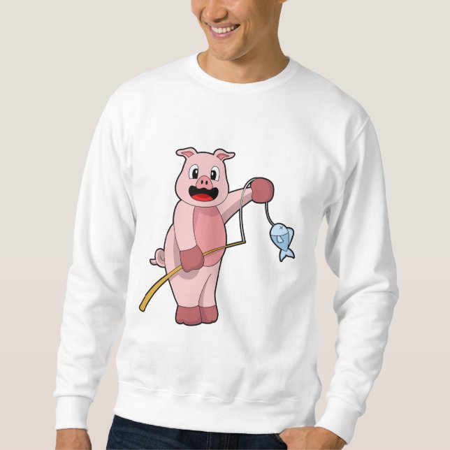 Schweine beim Angeln mit Angelrute und Fisch Sweatshirt (Vorderseite)