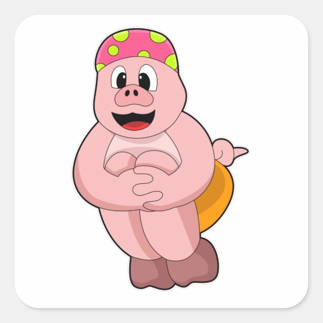 Schweine beim Springen ins Wasser Quadratischer Aufkleber (Vorderseite)