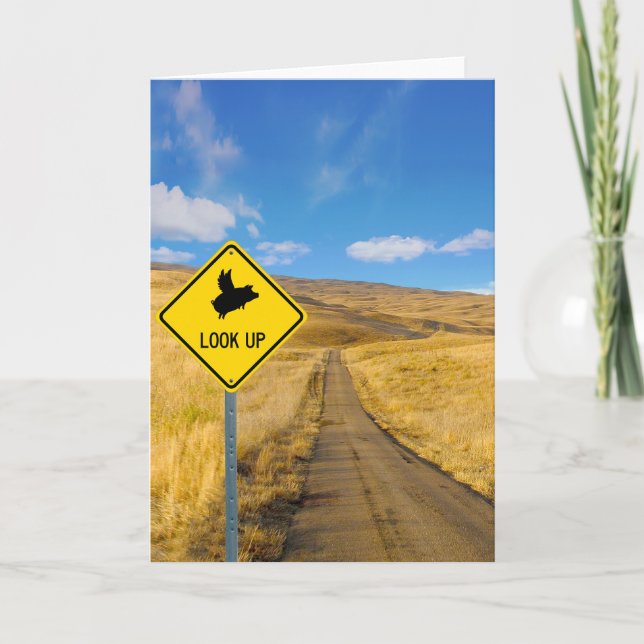 Schweine, die über dem Zeichen fliegen Karte (Vorderseite)