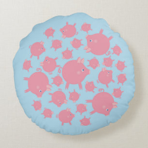 Schweine-Explosion Runde Kissen (blau)