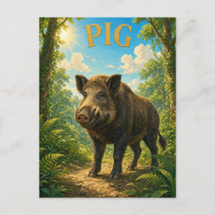 Schweine-Farn-Wald Wasserfarbe GeoSaga Postkarte