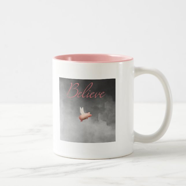 Schweine-Fliege Zweifarbige Tasse (Rechts)