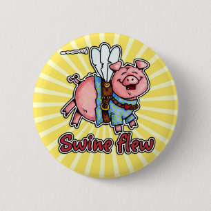 Schweine flogen Knopf Button