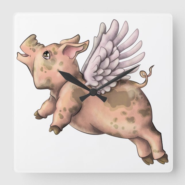 Schweine Fly Quadratische Wanduhr (Vorderseite)