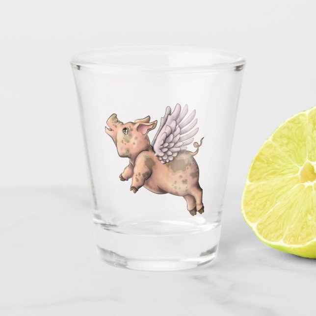Schweine Fly Schnapsglas (Vorderseite)