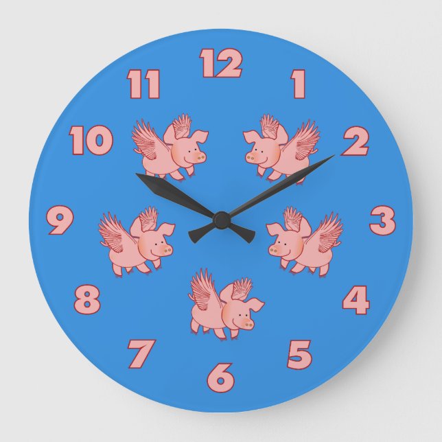 Schweine Fly-Uhr Große Wanduhr (Vorderseite)