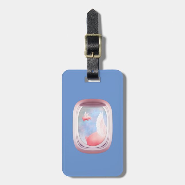 Schweine Flying Past Airplane Window Gepäckanhänger (Vorderseite vertikal)