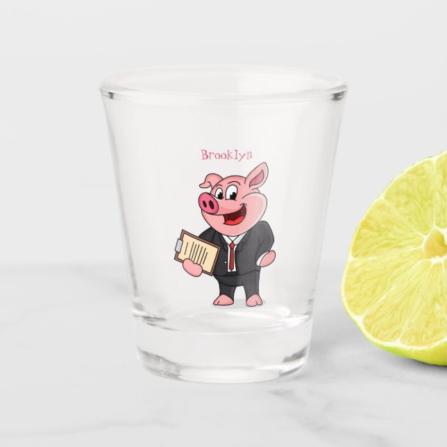 Schweine im geschäftlichen Anzug Cartoon Schnapsglas (Vorderseite)