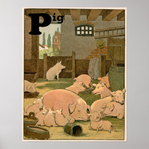 Schweine im landwirtschaftlichen Alphabet Poster