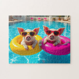 Schweine im Pool im Urlaub Puzzle