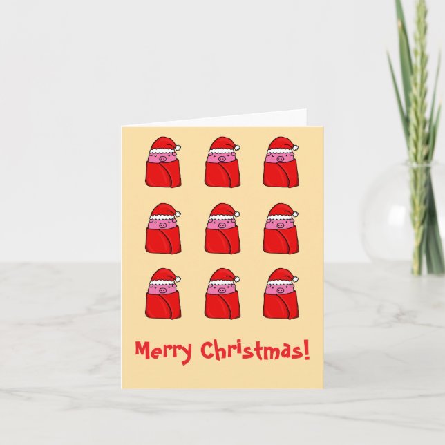 Schweine in Decken Weihnachtskarte Feiertagskarte (Vorderseite)