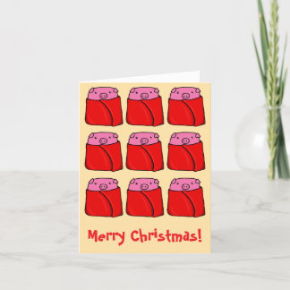 Schweine in Decken Weihnachtskarte Feiertagskarte