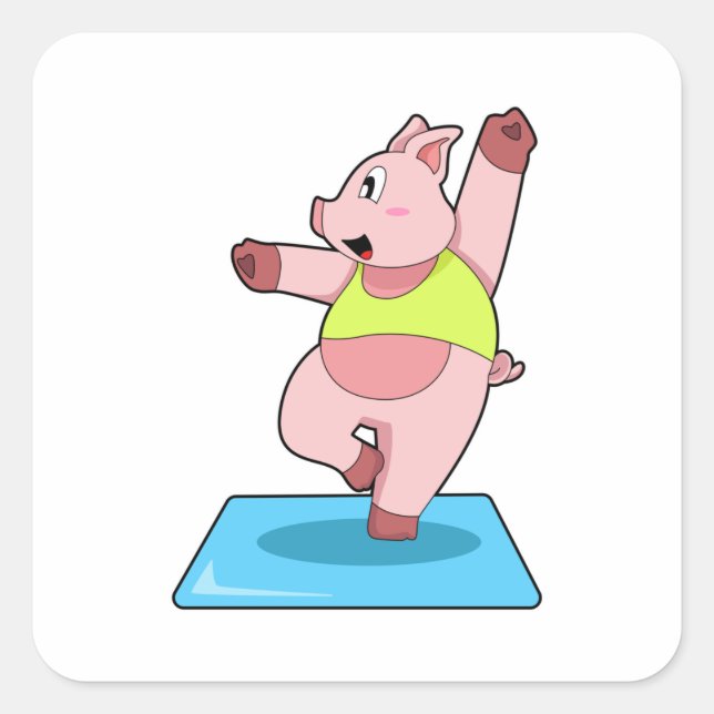 Schweine in der Yoga-Fitness Quadratischer Aufkleber (Vorderseite)