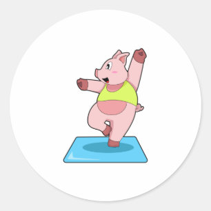 Schweine in der Yoga-Fitness Runder Aufkleber