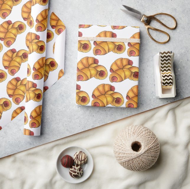 Schweine in einem schwarzen Halbmond, Hot Dog Junk Geschenkpapier (Kunsthandwerk)