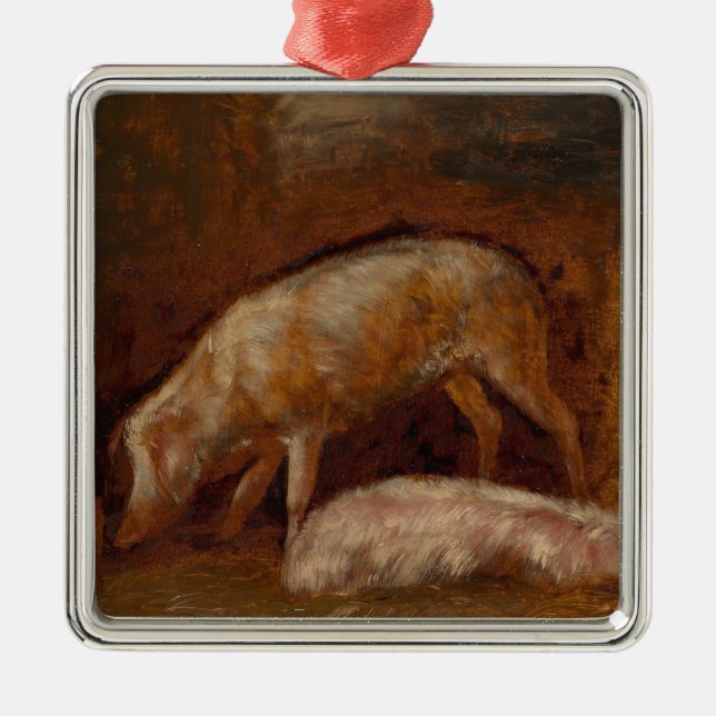 Schweine in einem Stall (Tierart) Ornament Aus Metall (Vorne)