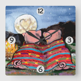 Schweine in einer Blanket Romantische Mondsterne K Quadratische Wanduhr