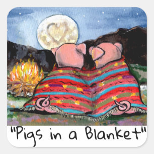 Schweine in einer Blanket Romantische Mondsterne K Quadratischer Aufkleber