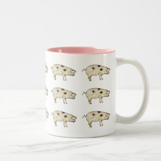 Schweine in Rose Zweifarbige Tasse (Rechts)