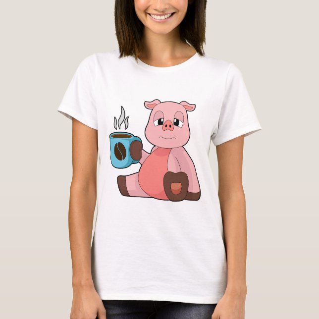 Schweine-Kaffeetasse T-Shirt (Vorderseite)