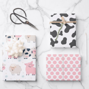 Schweine-Lamm-Kuh-Bauernhof-Tiere-Geschenkpapier-S Geschenkpapier Set
