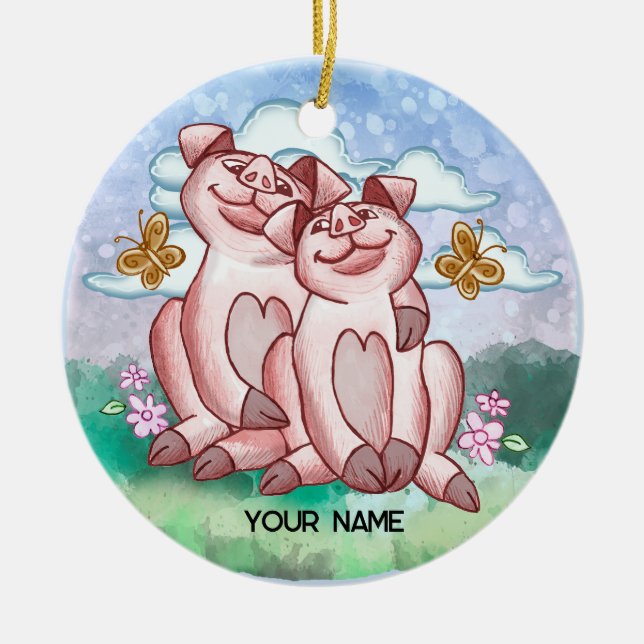Schweine Liebhaber   Keramik Ornament (Vorne)