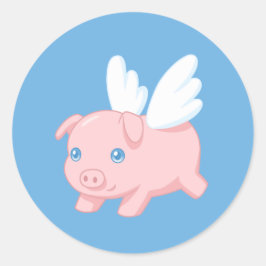 Schweine mit Flügeln auf blau Runder Aufkleber