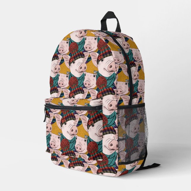 Schweine mit Hattern Bedruckter Rucksack (Rückseitige Ecke Rechts)