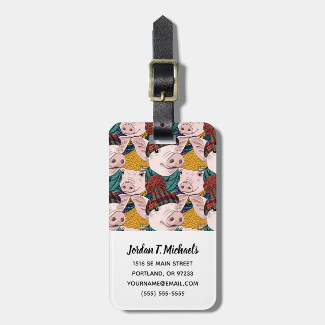 Schweine mit Hut-Muster | addieren Ihren Namen Gepäckanhänger (Vorderseite vertikal)