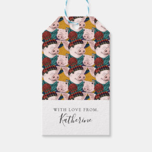 Schweine mit Hut-Muster   addieren Ihren Namen Geschenkanhänger