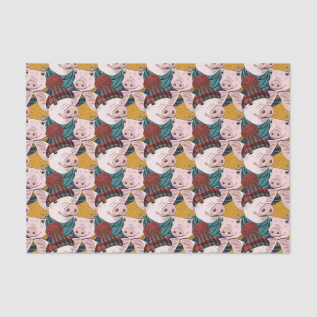 Schweine mit Hut-Muster Seidenpapier (Vorderseite)