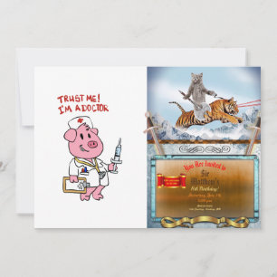 Schweine mit Spritze in der Hand   Rücken-Colon au Einladung