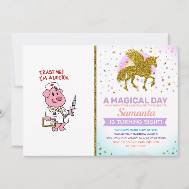 Schweine mit Spritze in der Hand| Rücken-Colon Einladung (Vorderseite)