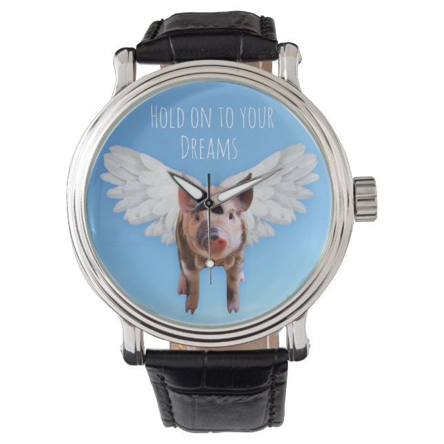 Schweine mögen Fly Funny Quirky fliegen Armbanduhr (Vorderseite)